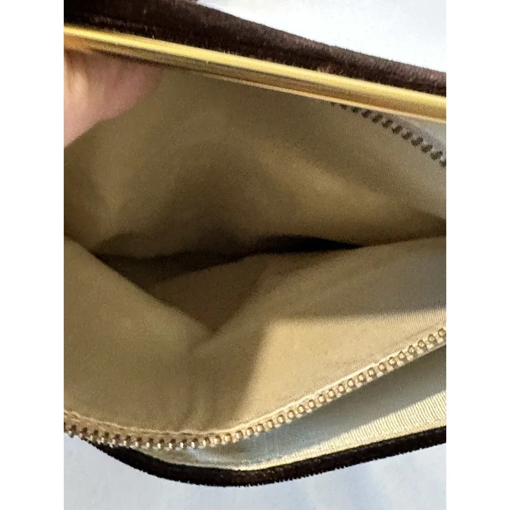 Vintage 50s Brown Velvet Fold Over Clutch Dance Purse Vanity Bag Compact‎